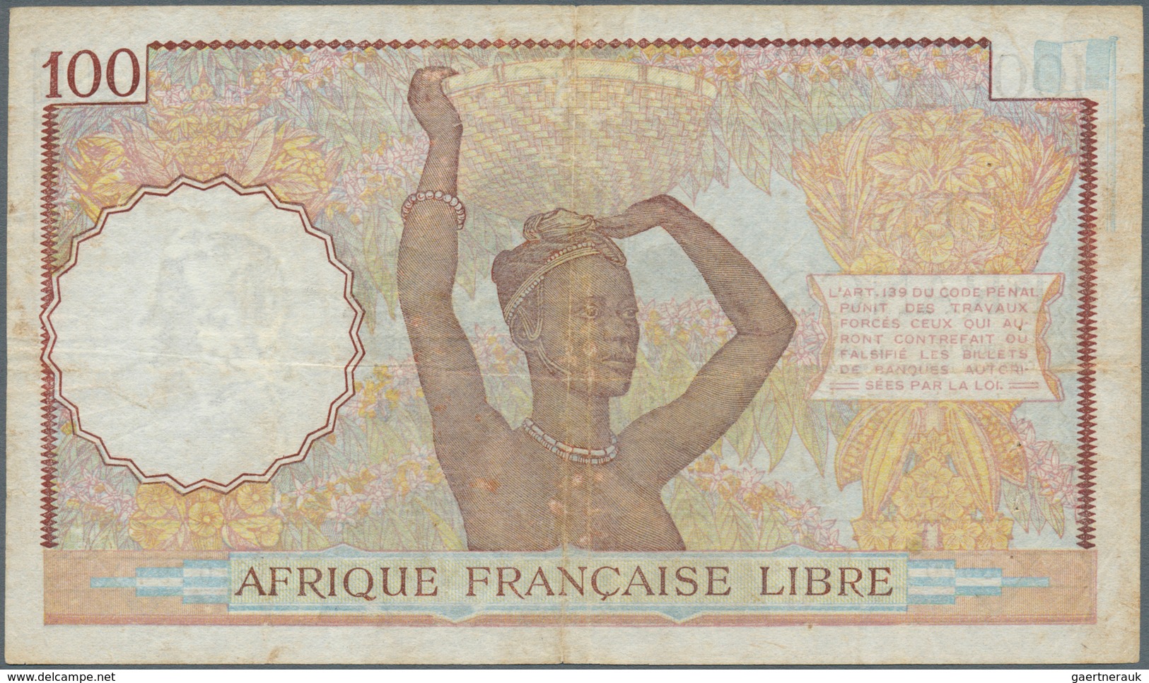 01406 Equatorial African States: 100 Francs ND Afrique Francaise Libre With Letter "G" = Cameroun, Light F - Other - Africa