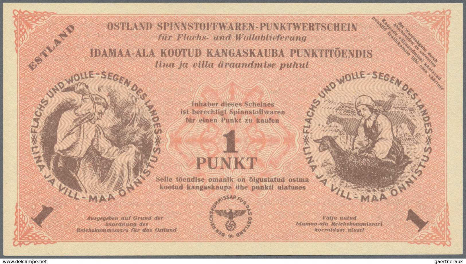 01409 Estonia / Estland: Ostland Spinnstoffwaren-Punktwertschein 1 Und 5 Punkte ND(1939-45), P.NL Without - Estland