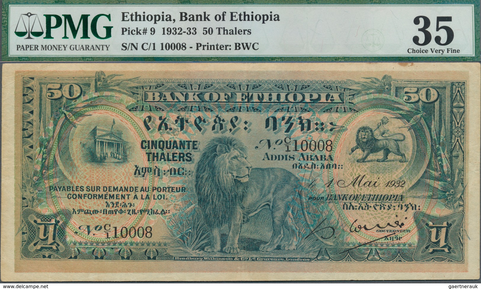 01411 Ethiopia / Äthiopien: 50 Thalers 1932 P. 9, Condition: PMG Graded 35 Choice VF. - Ethiopia