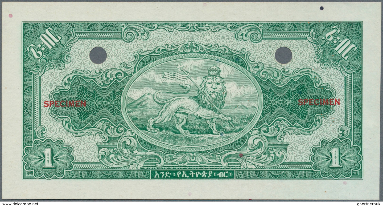 01412 Ethiopia / Äthiopien: 1 Dollar ND(1945) Specimen P. 12s, With Front And Back Separately Printed, Bot - Ethiopië