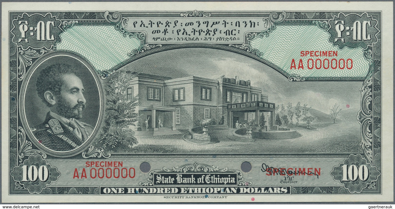 01413 Ethiopia / Äthiopien: 100 Dollars ND SPECIMEN P. 12s, Front And Back Separately Printed, Mounting Tr - Ethiopië