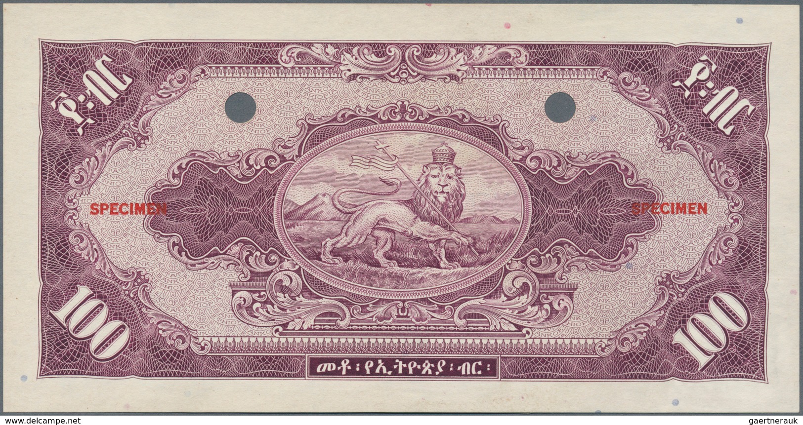 01413 Ethiopia / Äthiopien: 100 Dollars ND SPECIMEN P. 12s, Front And Back Separately Printed, Mounting Tr - Ethiopia