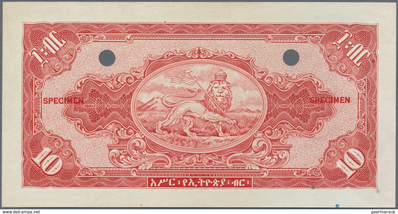 01416 Ethiopia / Äthiopien: 10 Dollars ND(1945) Specimen P. 14s, With Front And Back Separately Printed, B - Ethiopia