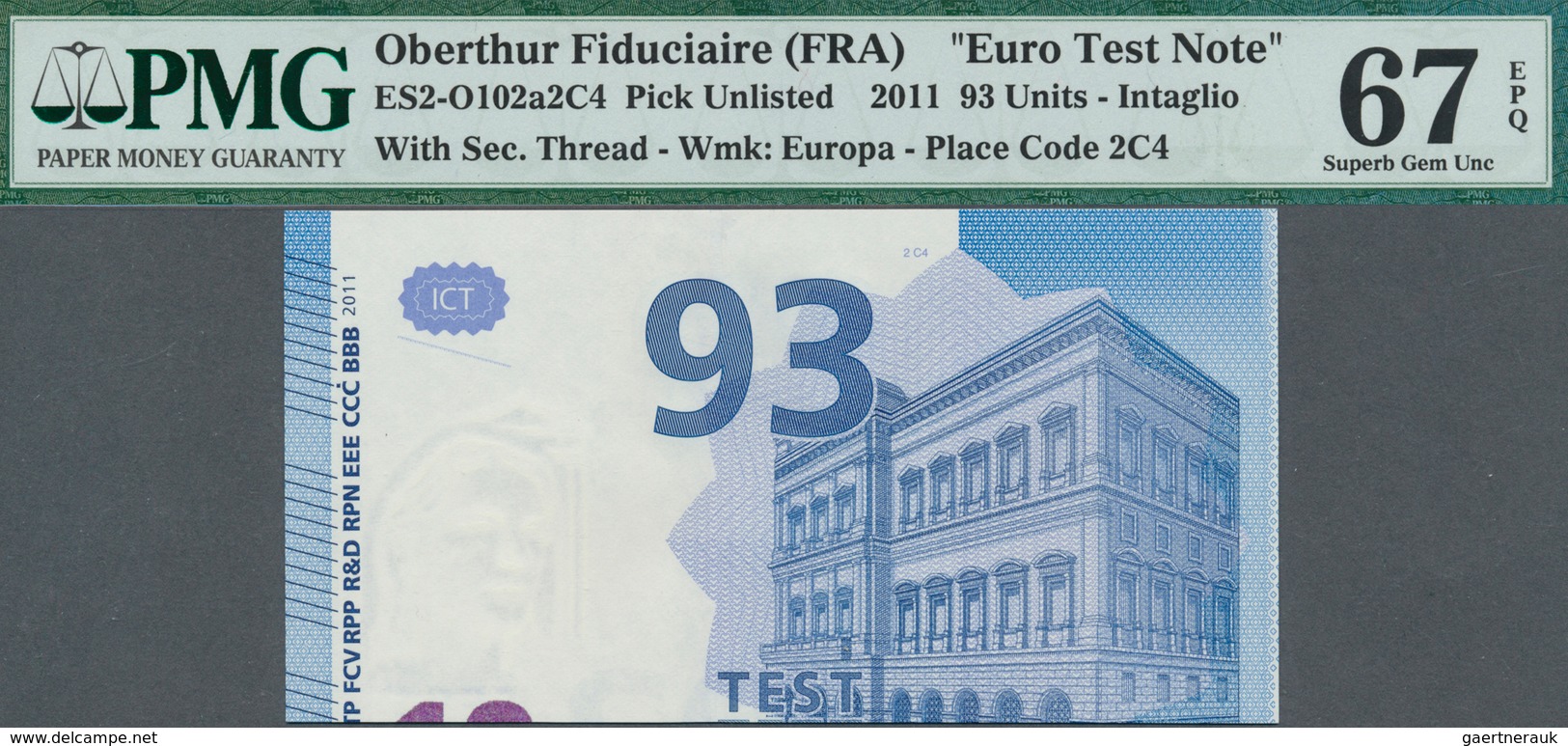 01424 EURO: EURO Specimen Banknote, Printed For In House Tests At Oberthur (France) On Order Of The Europe - Otros & Sin Clasificación