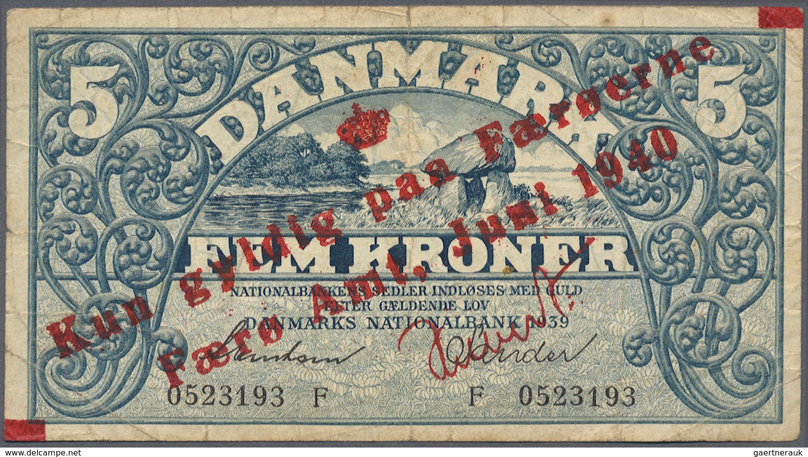 01426 Faeroe Islands / Färöer: 5 Kroner 1940 P. 1b, Several Folds On Paper, No Holes, Only One Tiny Border - Islas Faeroes