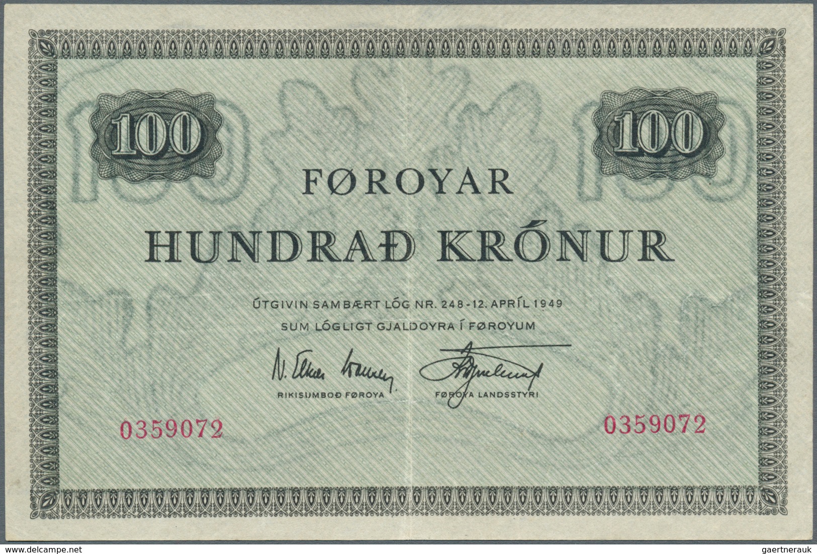 01430 Faeroe Islands / Färöer: 100 Kroner ND(1952-63) P. 15, Vertially Folded, No Holes Or Tears, Crispnes - Islas Faeroes