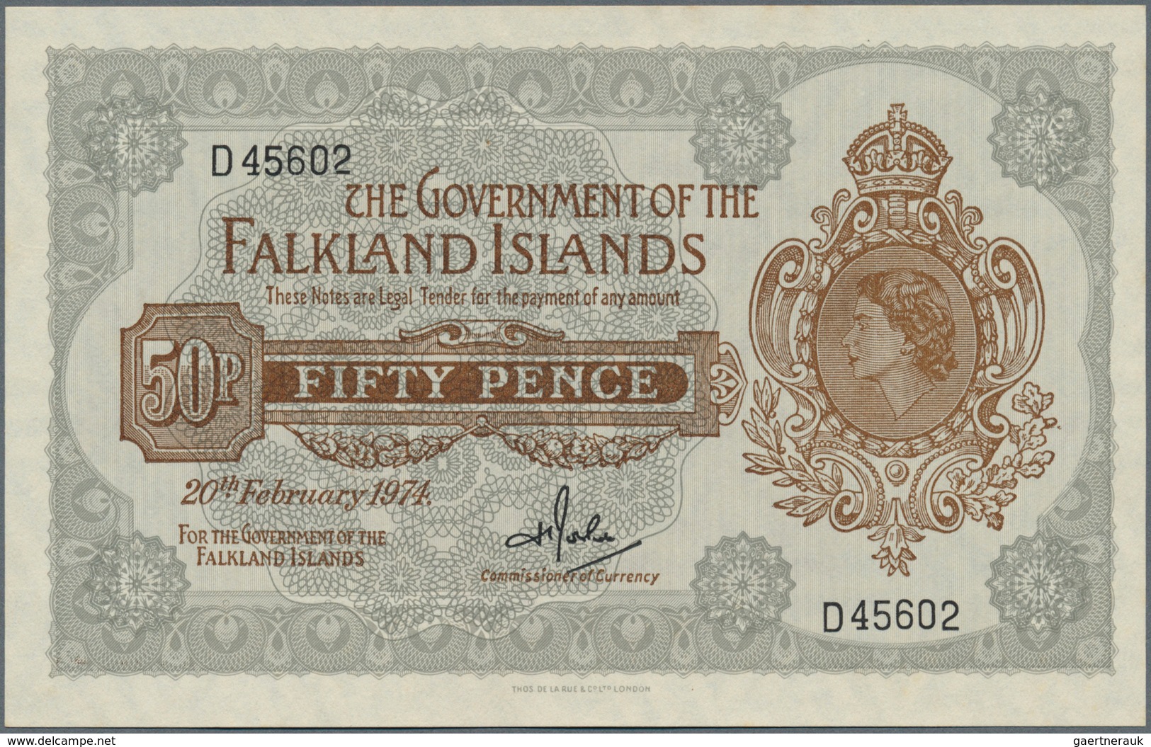 01439 Falkland Islands / Falkland Inseln: 50 Pence 1974 P. 10b In Condition: UNC. - Falkland Islands