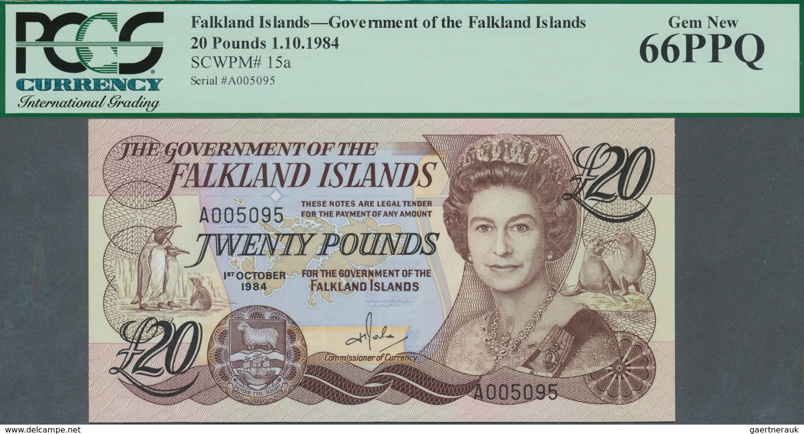 01441 Falkland Islands / Falkland Inseln: 20 Pounds 1984, P.15a In Perfect UNC Condition, PCGS Graded 66 G - Isole Falkland