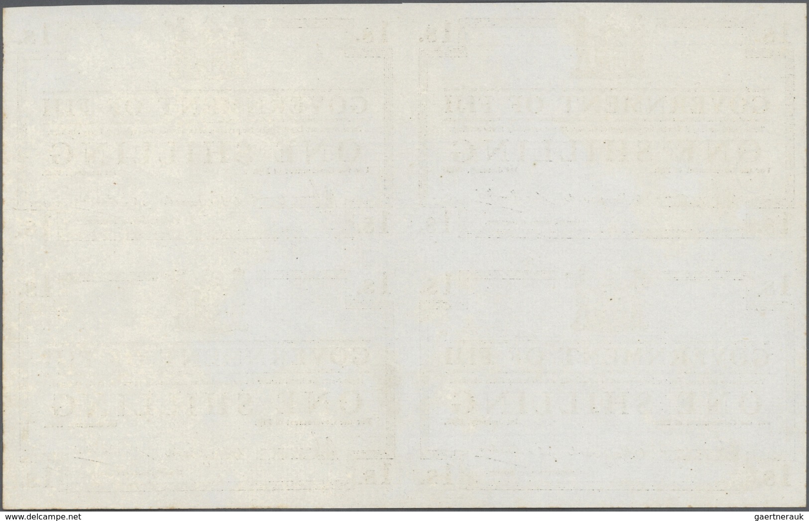 01445 Fiji: Uncut Sheet Of 4 Notes 1 Shilling 1942, P.49a With A Few Brownish Spots Along The Borders, Oth - Figi