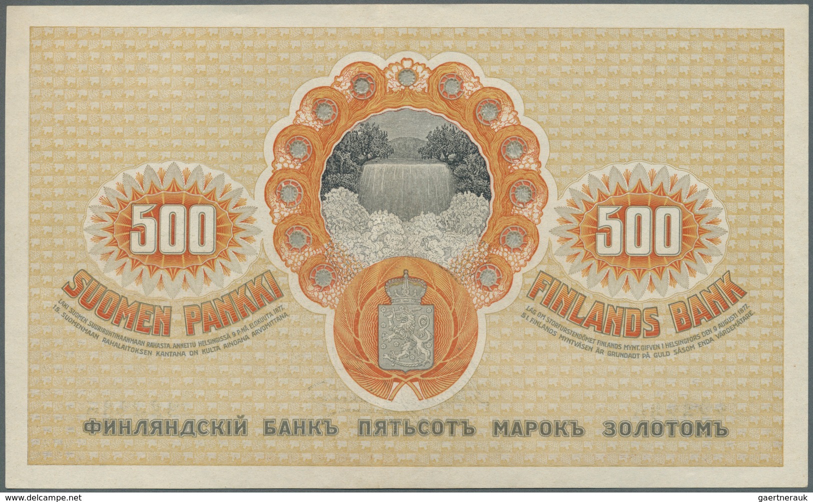 01458 Finland / Finnland: 500 Markkaa 1909 P. 23, Light Center Fold, Otherwise Perfect, Condition: XF+ To - Finlandia