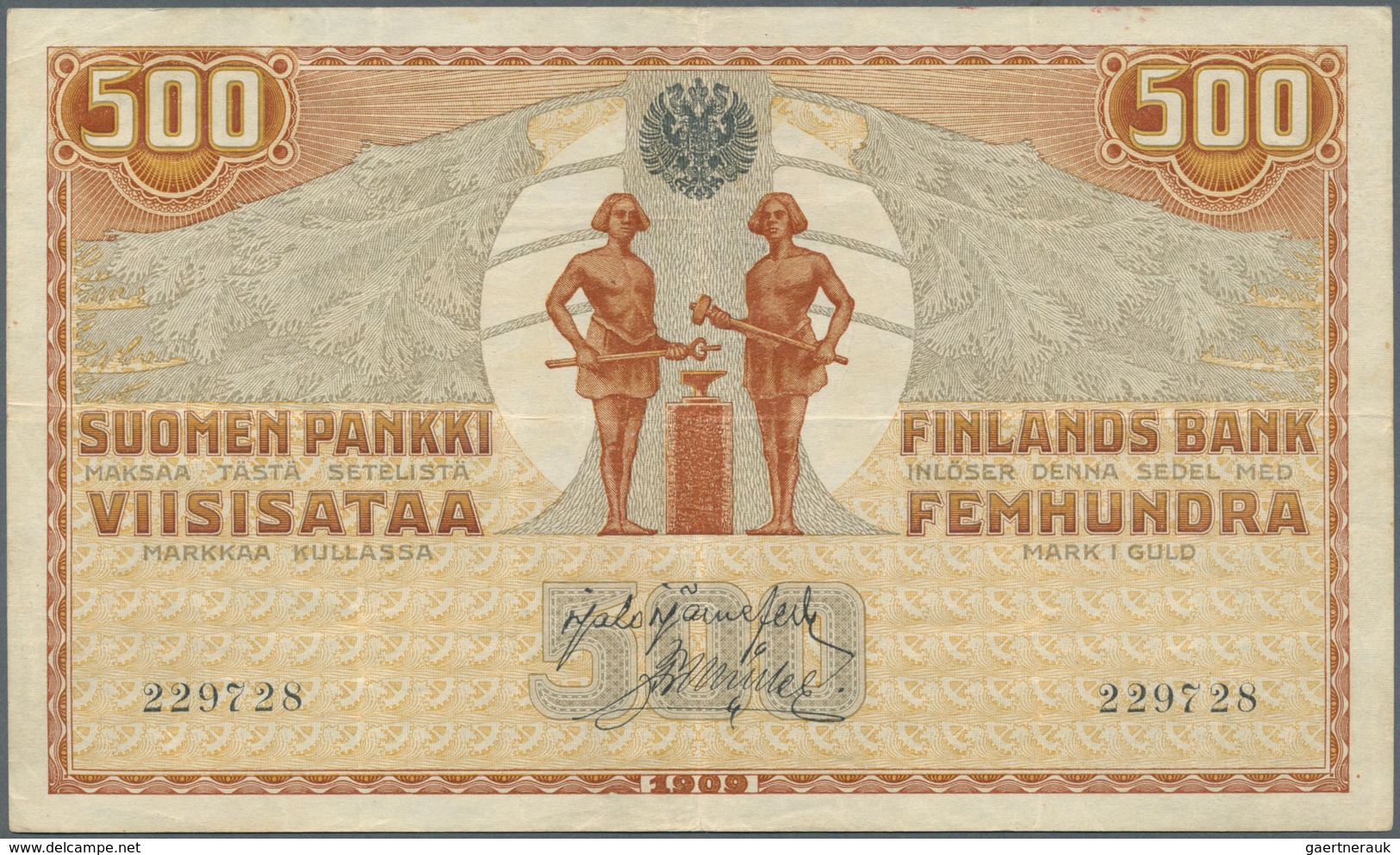 01459 Finland / Finnland: 500 Markkaa ND(1918) P. 23, Several Vertical And A Horizontal Fold, No Holes Or - Finland