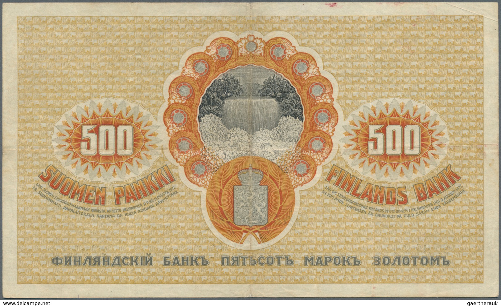 01459 Finland / Finnland: 500 Markkaa ND(1918) P. 23, Several Vertical And A Horizontal Fold, No Holes Or - Finland