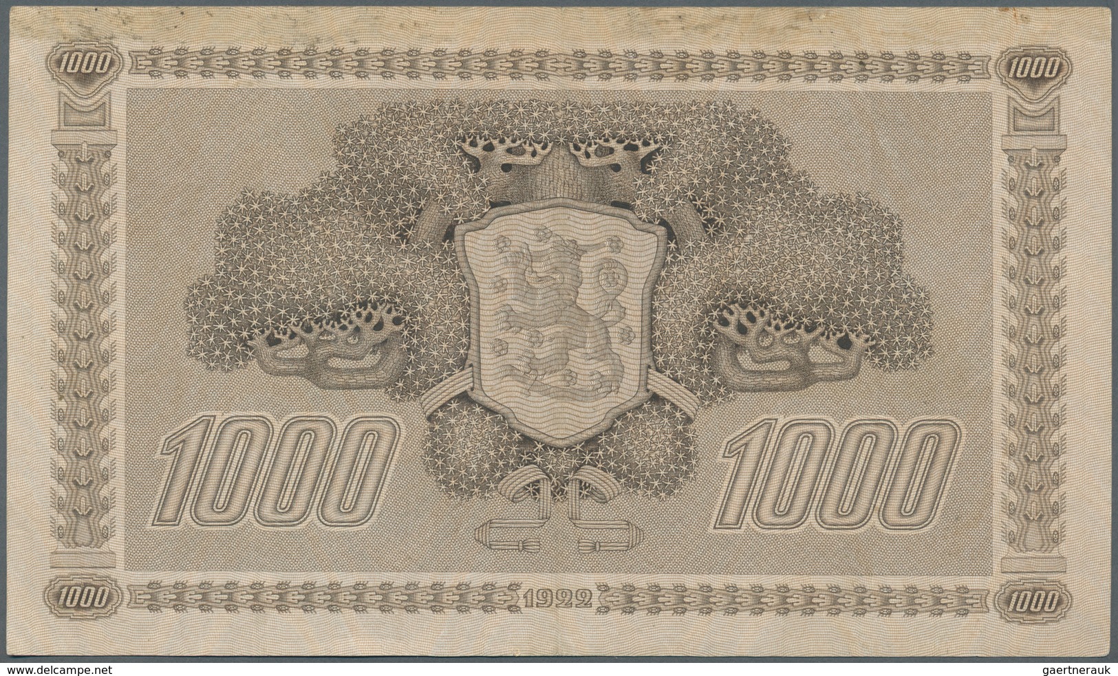 01460 Finland / Finnland: 1000 Markkaa ND(1931-45) P. 67a, Light Center Fold, Staining At Upper Border On - Finlandia