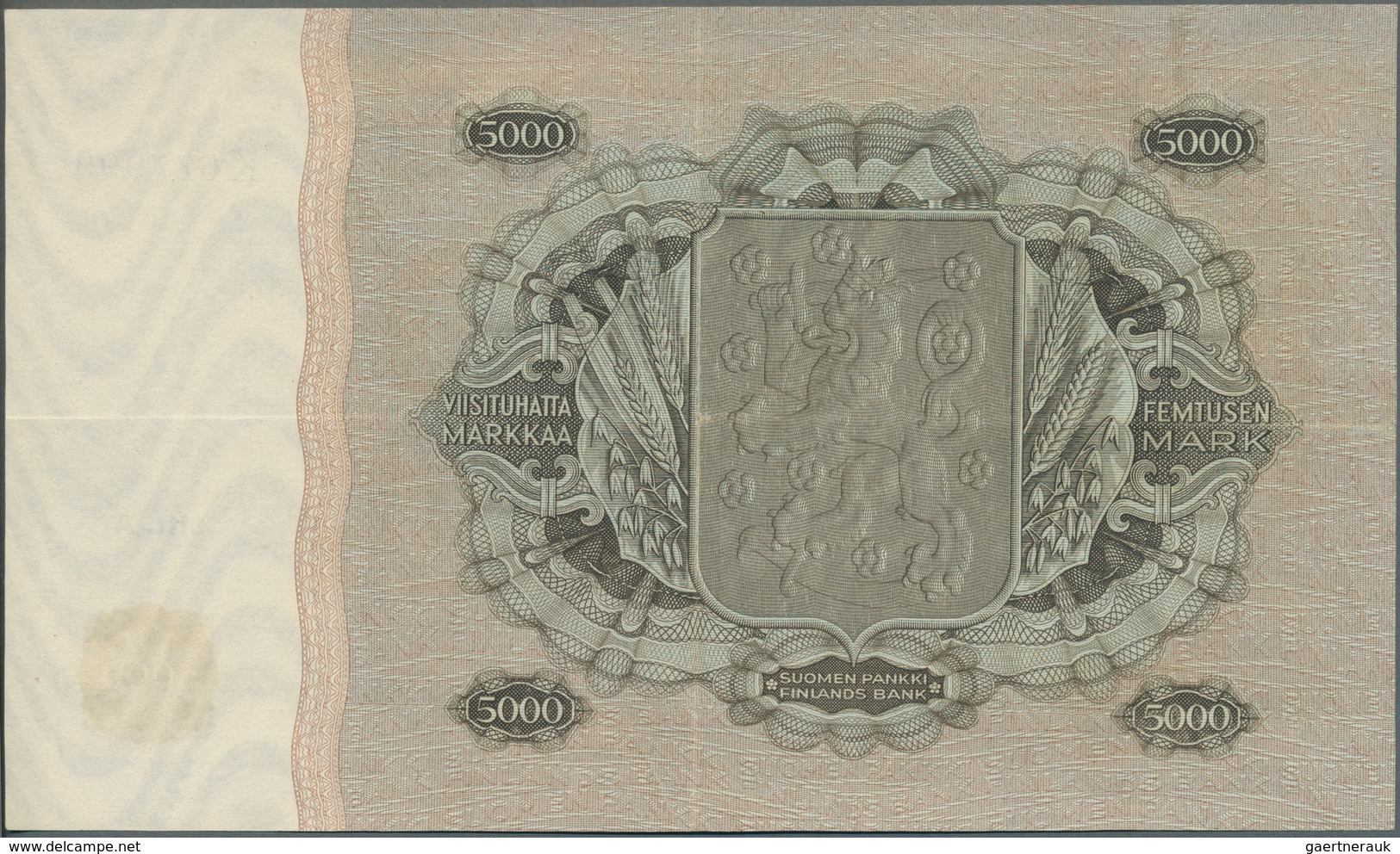 01463 Finland / Finnland: 5000 Markkaa 1945 P. 83a, Only A Light Center And Horizontal Fold, Crisp Origina - Finland