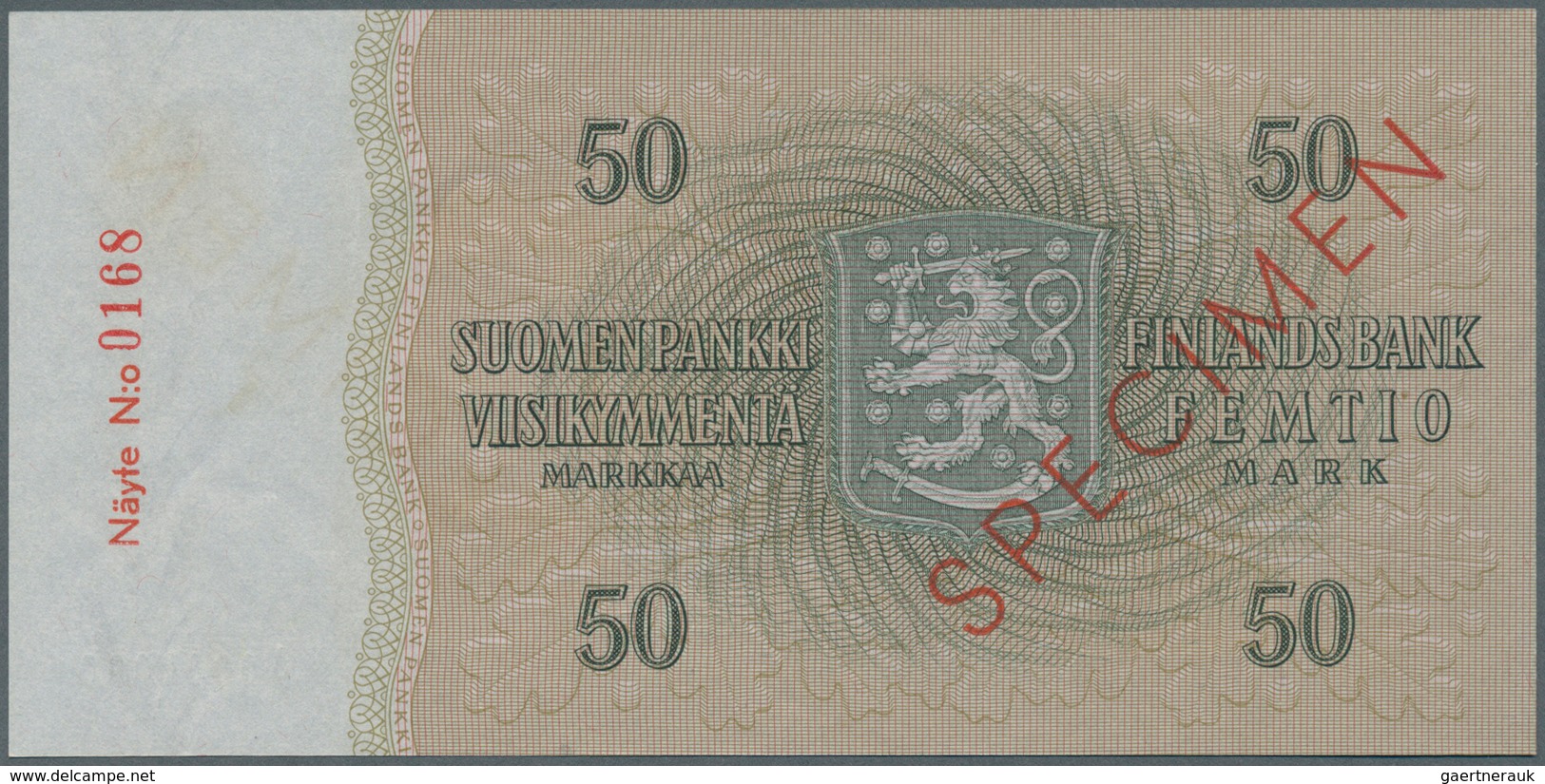 01465 Finland / Finnland: 50 Markkaa 1963 Specimen P. 105s, Zero Serial Numbers, Red Specimen Overprint, C - Finland