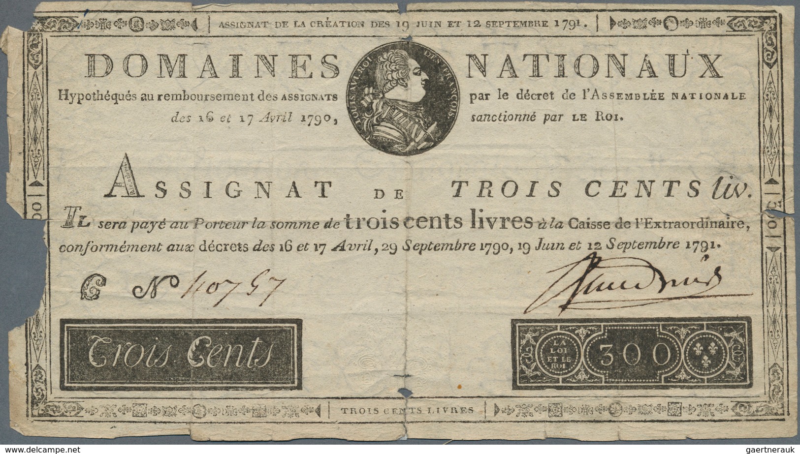 01469 France / Frankreich: 300 Livres Assignat 1790, P.A48, Small Missing Part At Left Border, Some Border - Andere & Zonder Classificatie