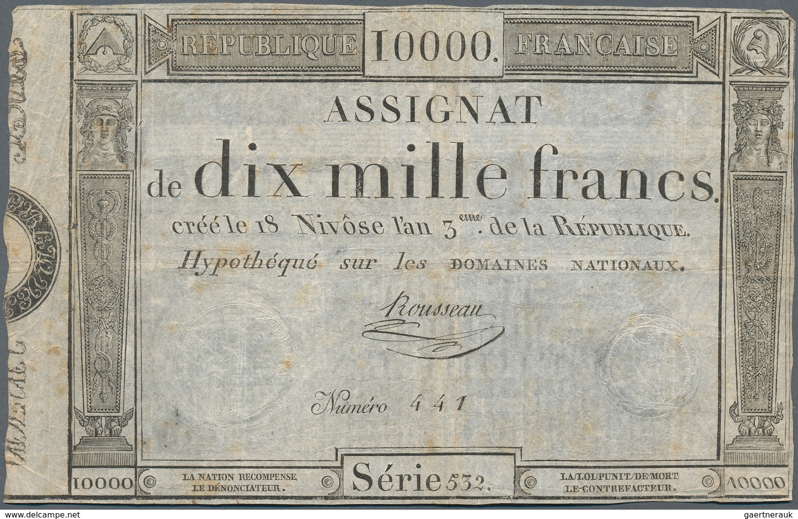 01471 France / Frankreich: Assignat 10.000 Frans 1795 P. A82 In Used Condition With Several Folds, No Larg - Other & Unclassified