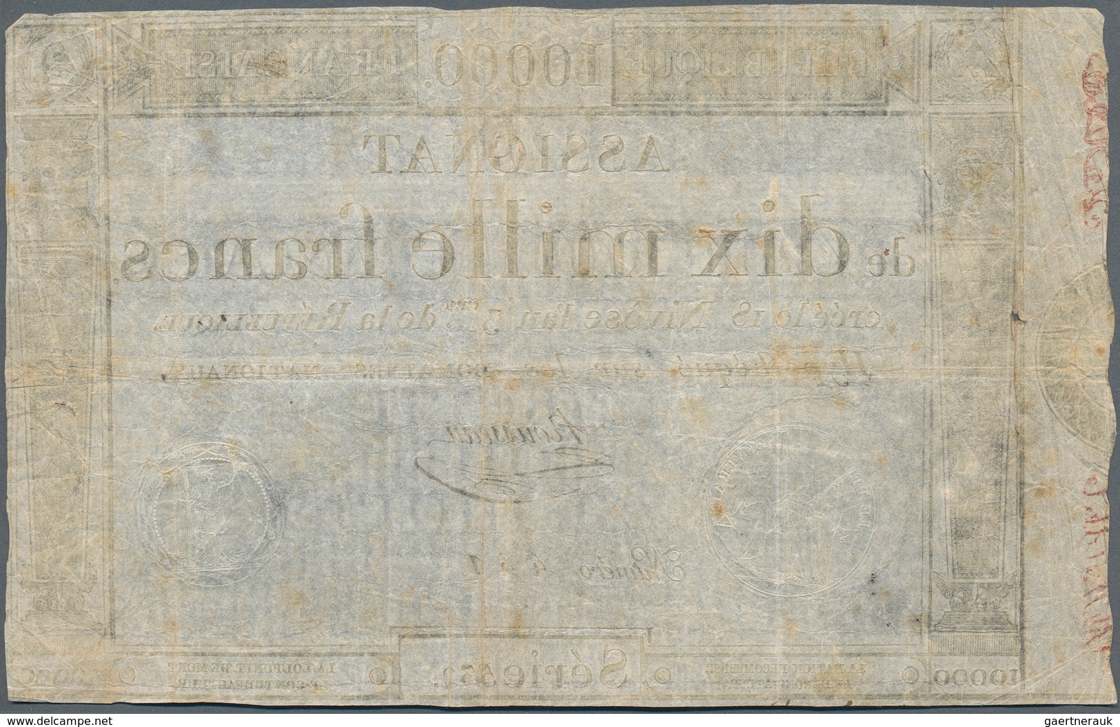 01471 France / Frankreich: Assignat 10.000 Frans 1795 P. A82 In Used Condition With Several Folds, No Larg - Other & Unclassified