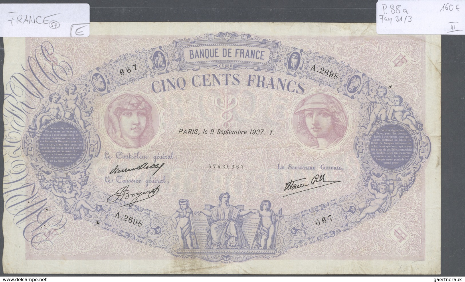 01472 France / Frankreich: Set Of 12 Large Size Banknotes Containing 500 Francs 1920 P. 66h (F), 500 Franc - Otros & Sin Clasificación