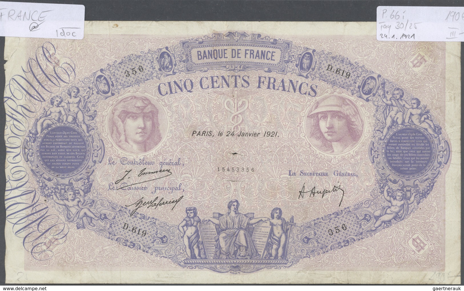 01472 France / Frankreich: Set Of 12 Large Size Banknotes Containing 500 Francs 1920 P. 66h (F), 500 Franc - Otros & Sin Clasificación