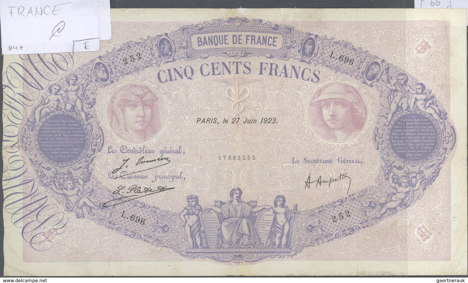 01472 France / Frankreich: set of 12 large size banknotes containing 500 Francs 1920 P. 66h (F), 500 Franc