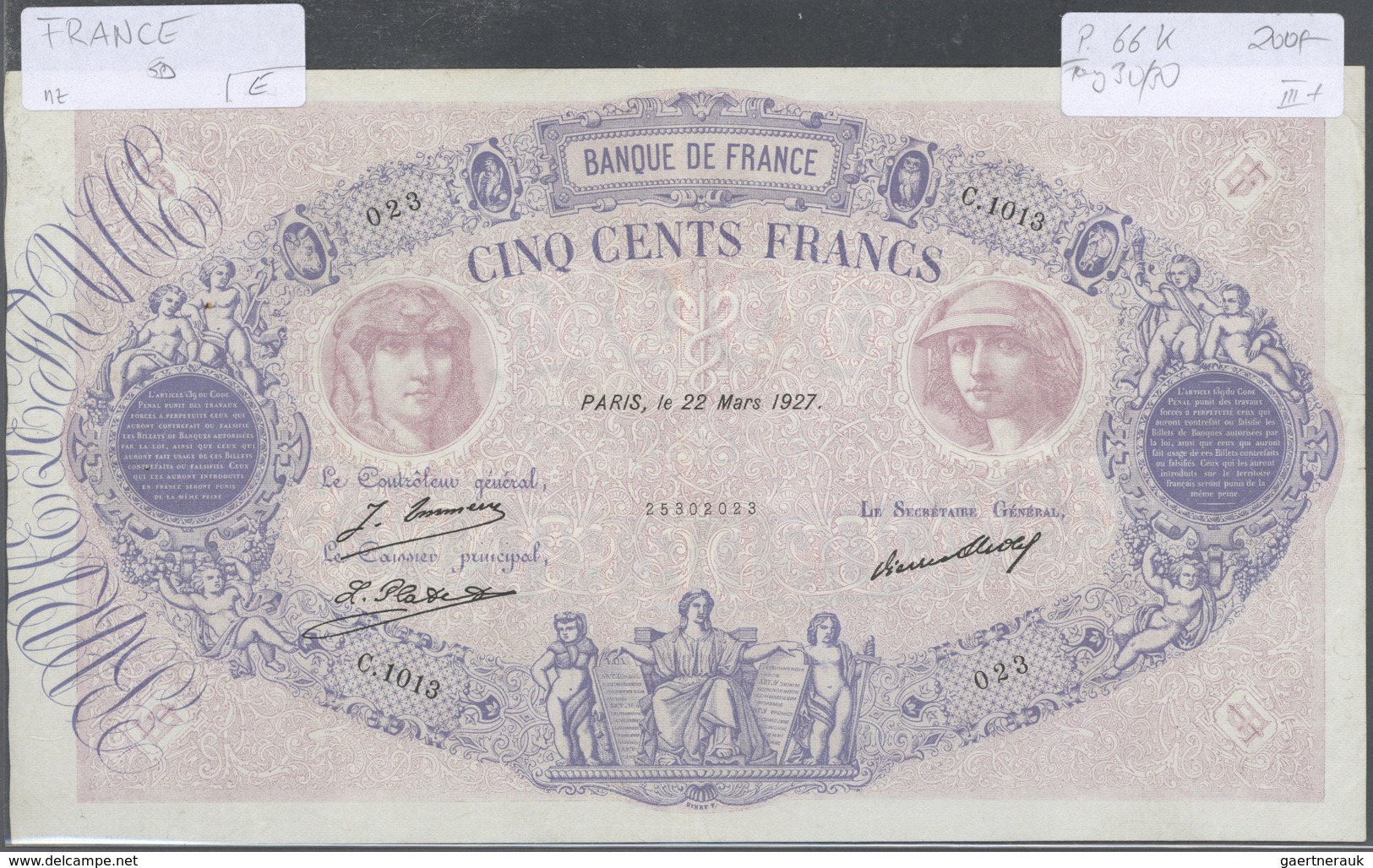 01472 France / Frankreich: set of 12 large size banknotes containing 500 Francs 1920 P. 66h (F), 500 Franc