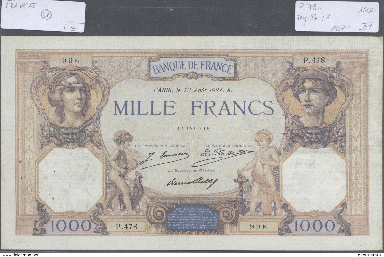 01472 France / Frankreich: set of 12 large size banknotes containing 500 Francs 1920 P. 66h (F), 500 Franc