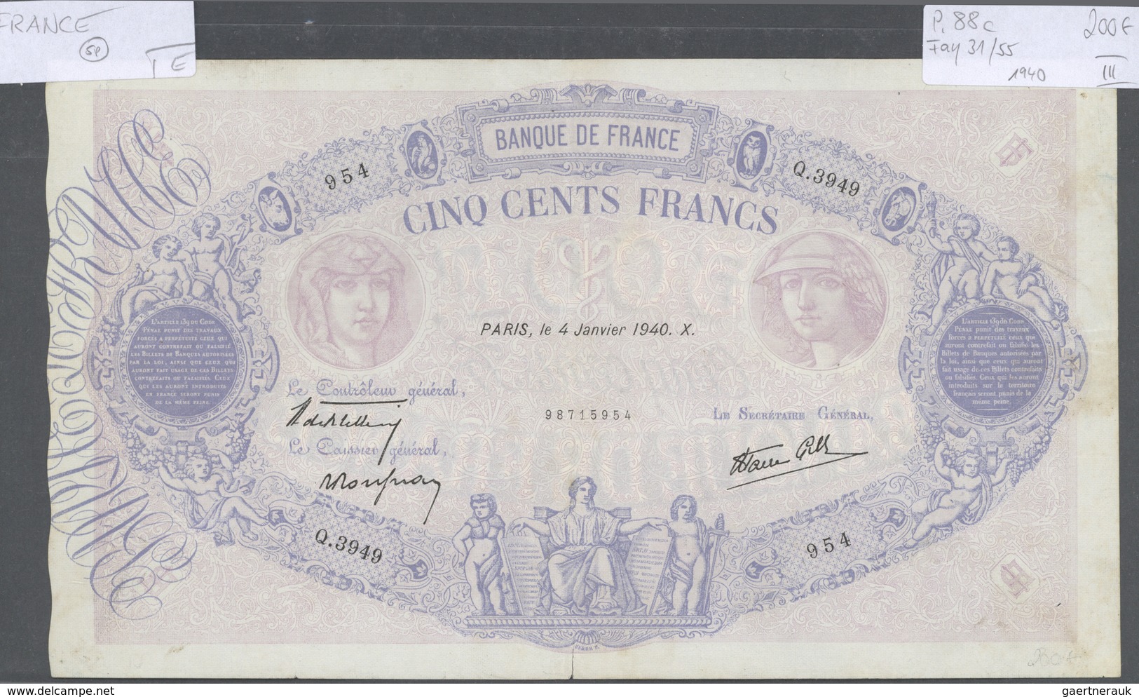 01472 France / Frankreich: set of 12 large size banknotes containing 500 Francs 1920 P. 66h (F), 500 Franc