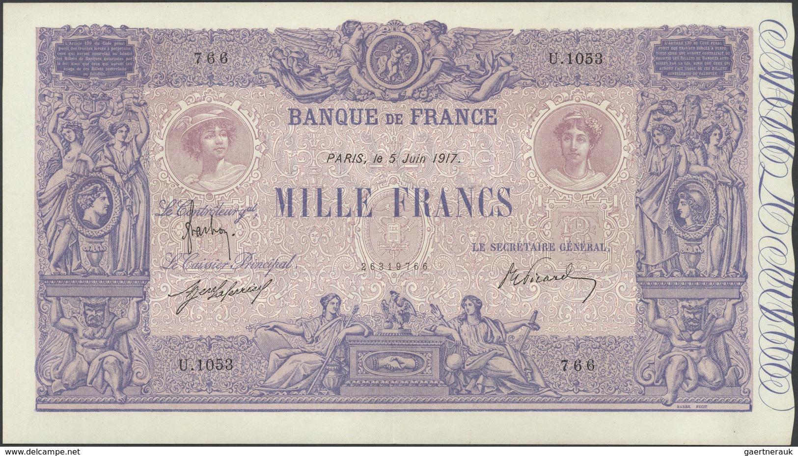 01475 France / Frankreich: 1000 Francs June 5th 1917, P.67g (Fay 36-31) With Ssignatures: Frachon, Laferri - Other & Unclassified