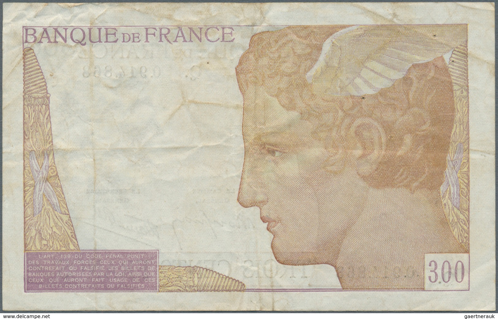 01477 France / Frankreich: 300 Francs ND P. 87, Two Pinholes, Folds And Creases, No Tears, Still Strong Pa - Otros & Sin Clasificación