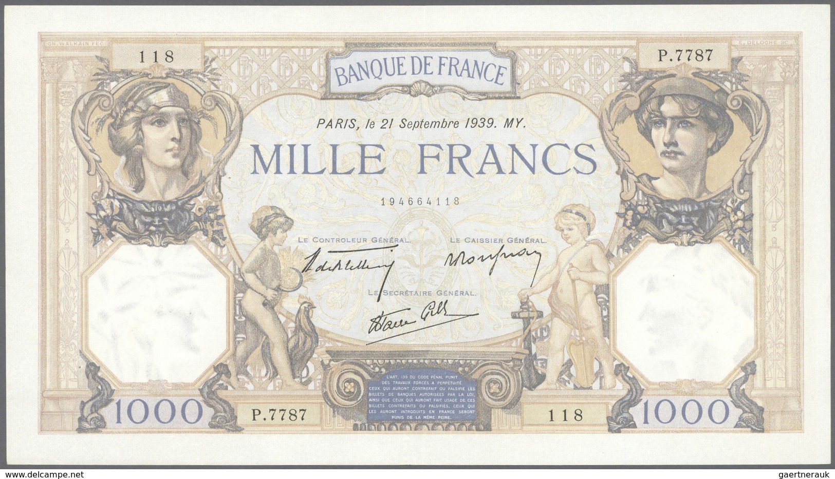 01478 France / Frankreich: Set Of 2 Notes 1000 Francs 1939 P. 90, Both Very Crisp With Original Colors, Li - Andere & Zonder Classificatie