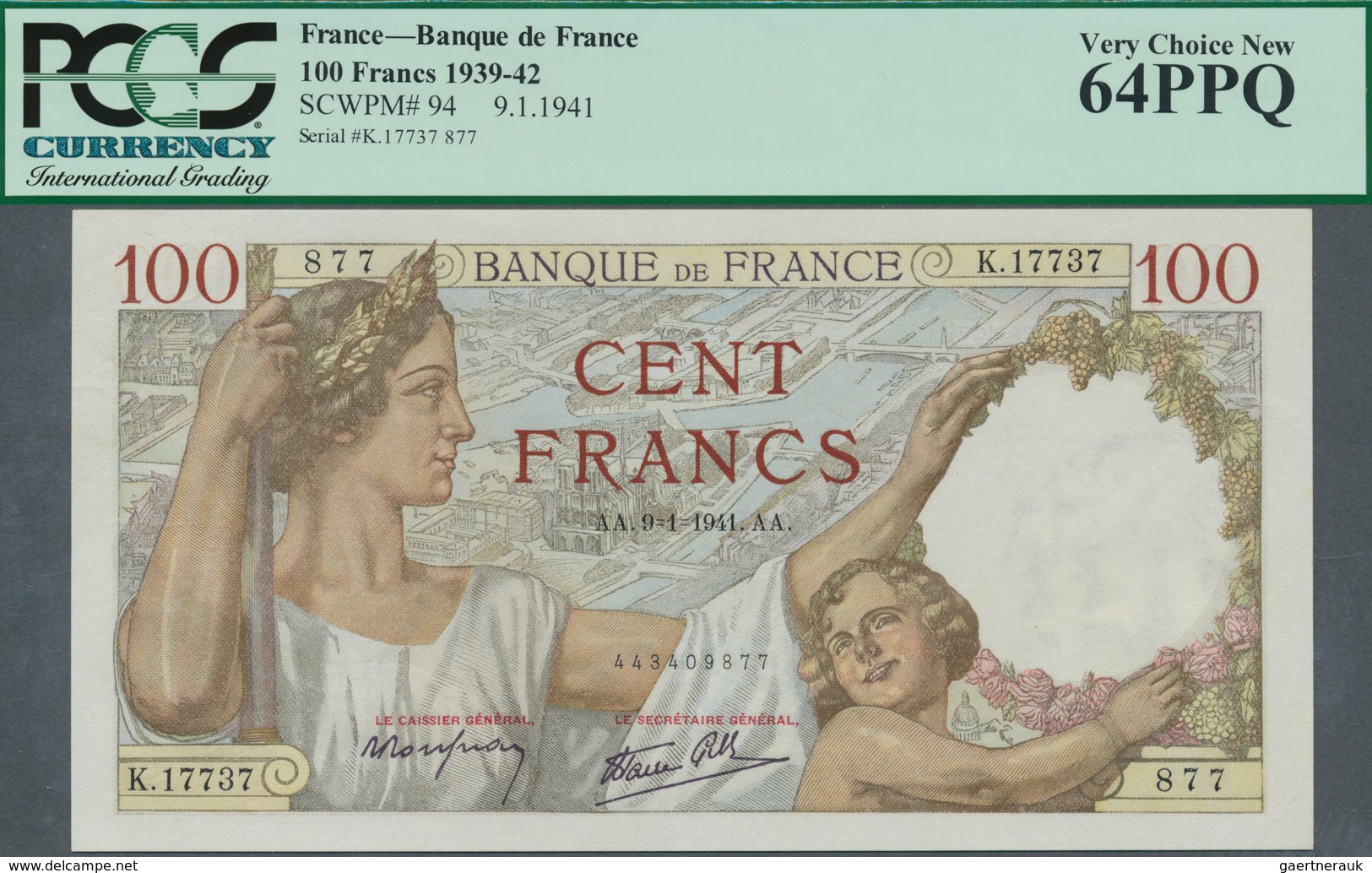 01480 France / Frankreich: 100 Francs 1941, P.94, PCGS Graded 64 Very Choice New PPQ - Otros & Sin Clasificación