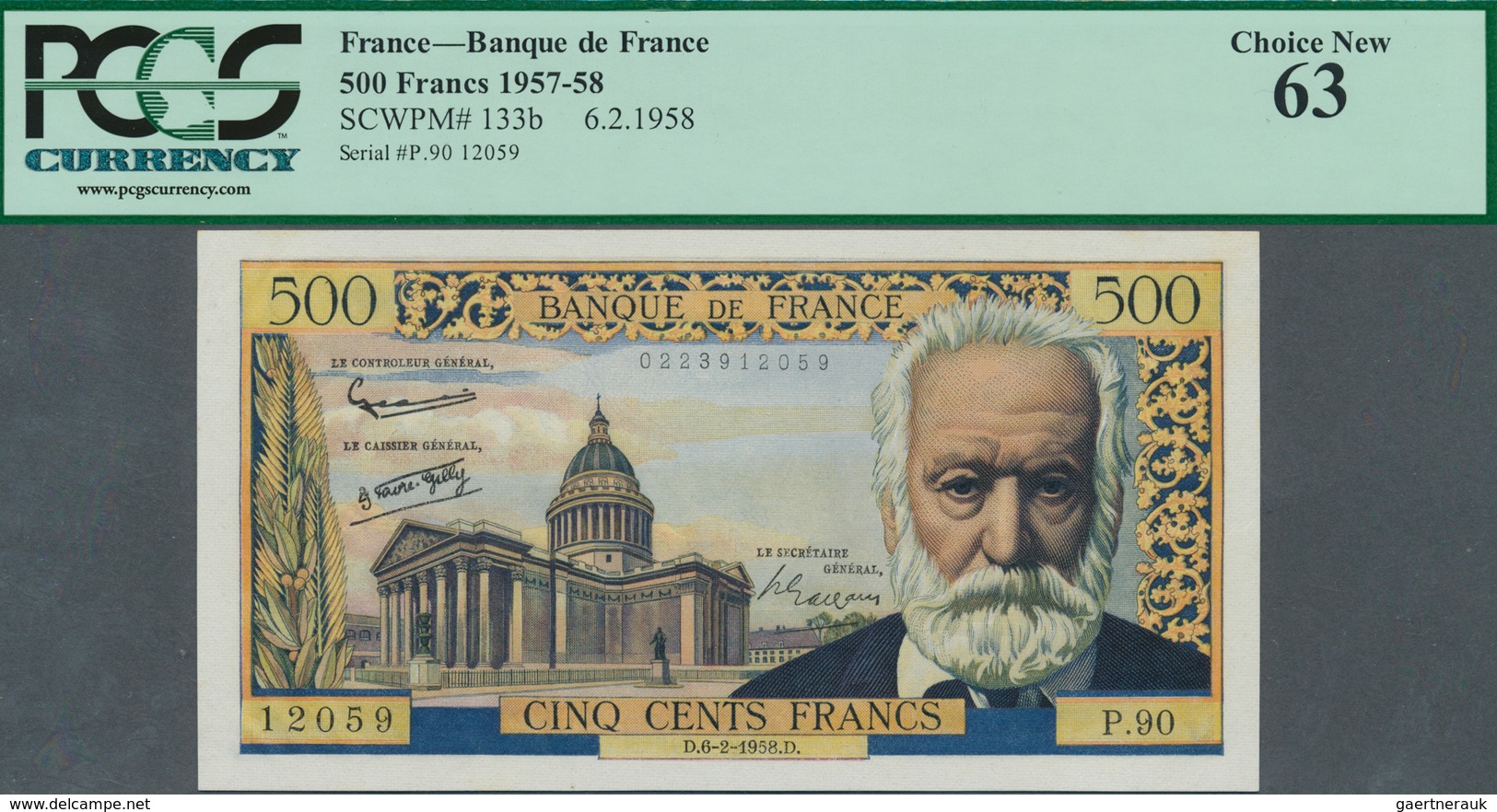 01487 France / Frankreich: 500 Francs 1958, P.133b With A Few Tiny Spots, PCGS Graded 63 Choice New - Altri & Non Classificati