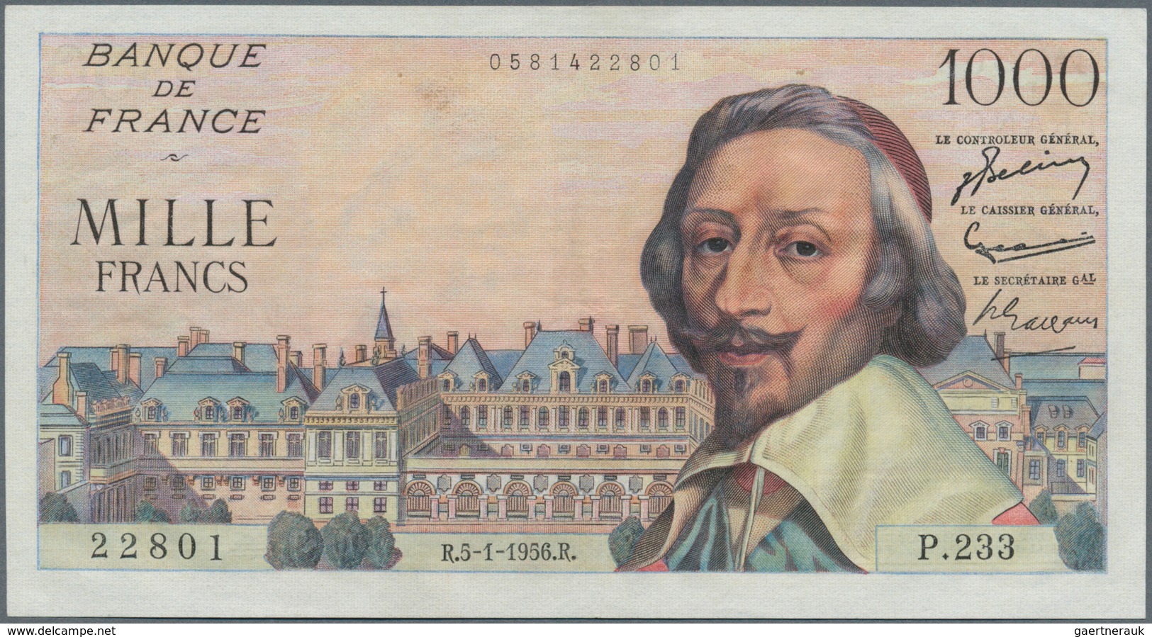 01489 France / Frankreich: 1000 Francs 1956 P. 134a, Very Crisp Original Paper And Bright Colors, Center B - Altri & Non Classificati