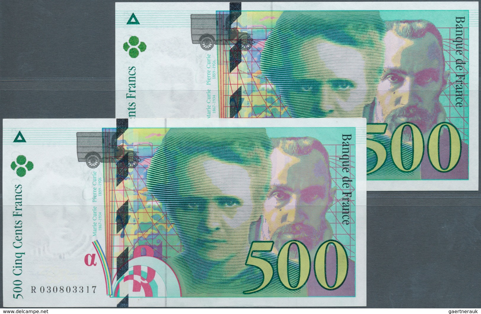 01507 France / Frankreich: Set Of 2 Notes 500 Francs 1994 P. 160a Curie, Both In Condition: AUNC. - Otros & Sin Clasificación