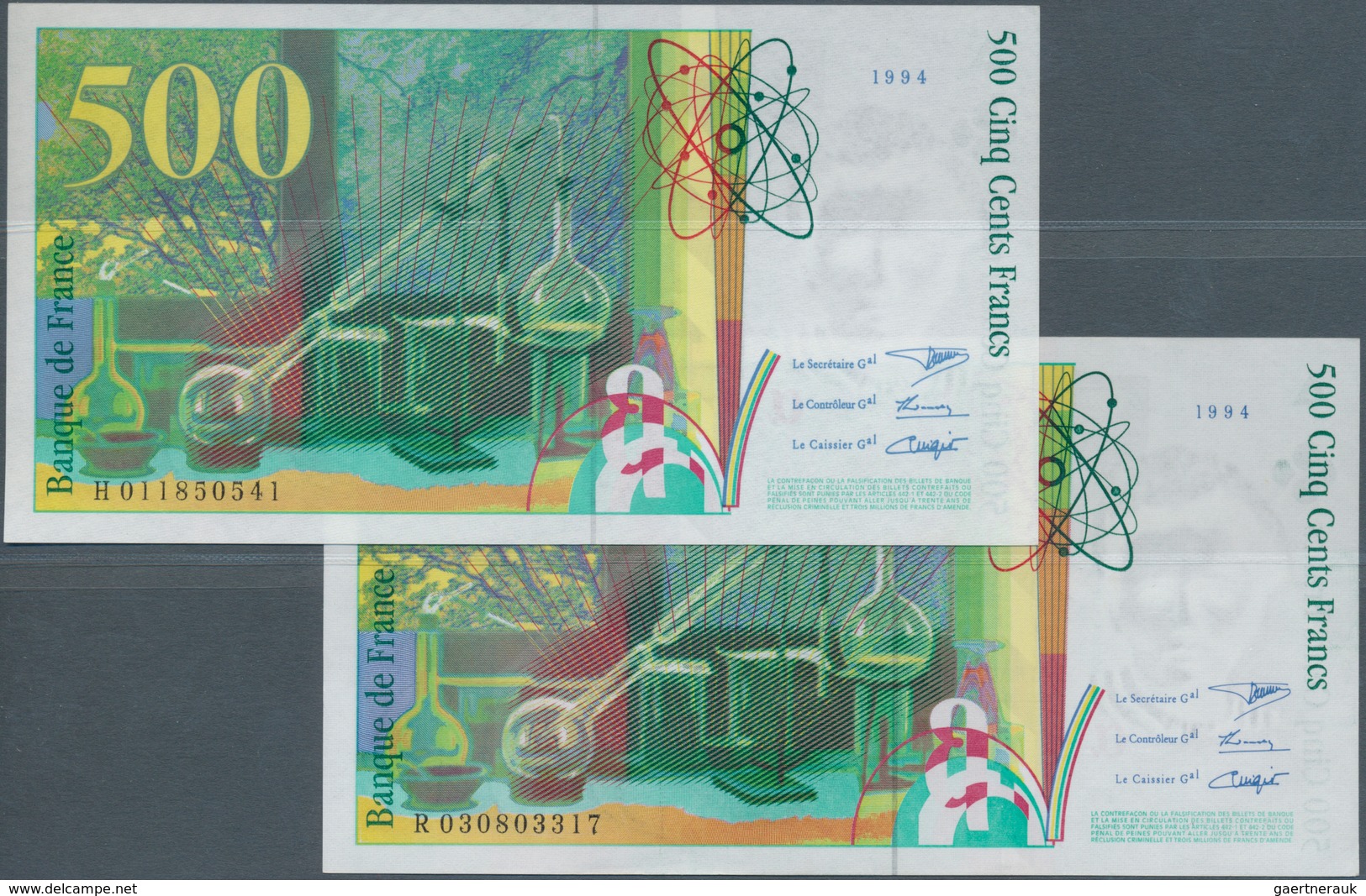 01507 France / Frankreich: Set Of 2 Notes 500 Francs 1994 P. 160a Curie, Both In Condition: AUNC. - Otros & Sin Clasificación