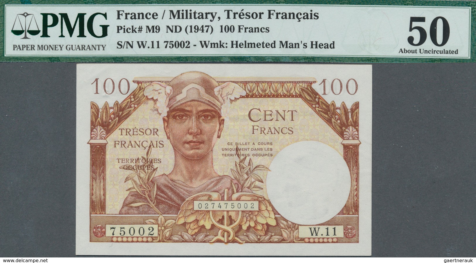 01509 France / Frankreich: 100 Francs ND(1947), P.M9, PMG Graded 50 About Uncirculated - Other & Unclassified