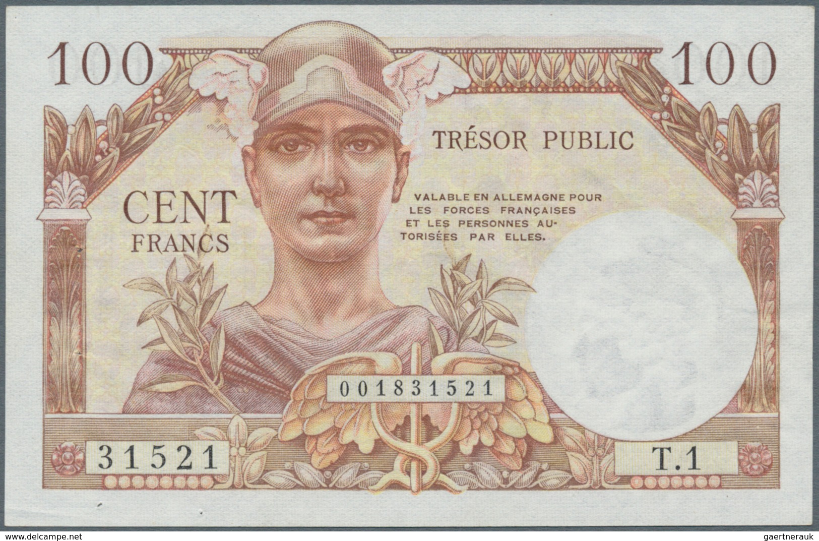 01510 France / Frankreich: 100 Francs ND(1955) Tresor Public P. M11, 4 Pinholes, Light Center Fold, Crisp - Otros & Sin Clasificación