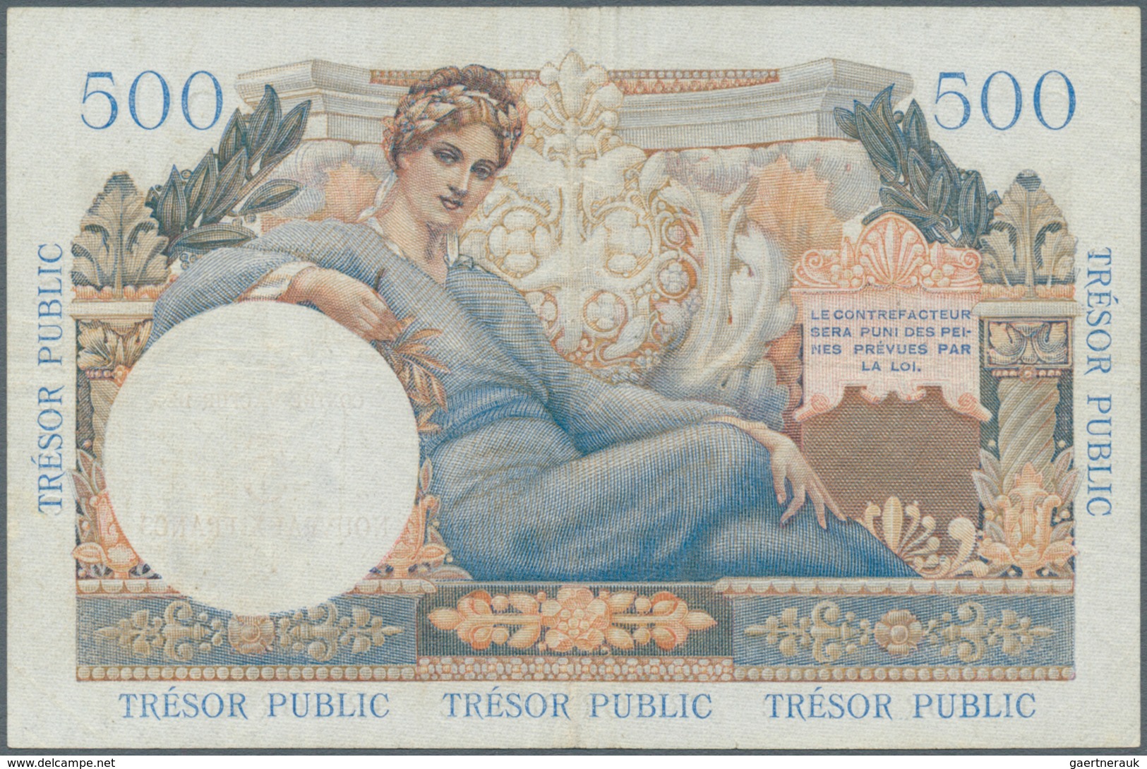 01511 France / Frankreich: 5 NF On 500 Francs ND Tresor Public P. M14, Used With Folds In Paper, Probably - Otros & Sin Clasificación