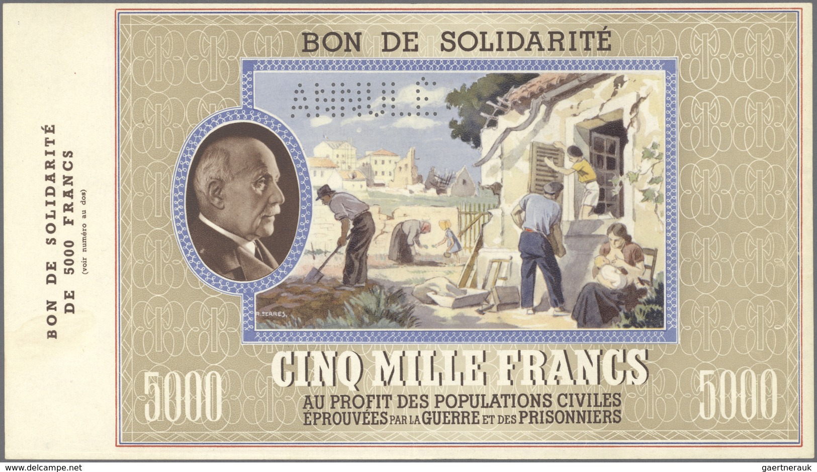 01514 France / Frankreich: Bon De Solidarité 5000 Francs With Perforation Annulé, Light Center Bend, Condi - Altri & Non Classificati