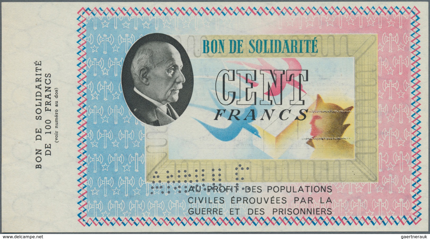 01515 France / Frankreich: Set 2 Notes Bon De Solidarité 50 And 100 Francs With Perforation Annulé, Light - Otros & Sin Clasificación