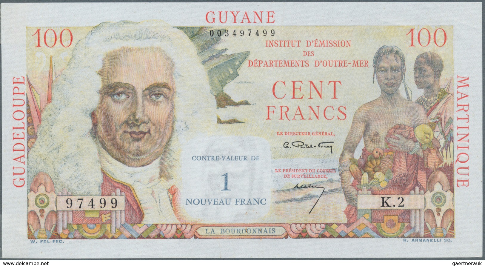 01516 French Antilles / Französische Antillen: 1 NF On 100 Francs ND P. 1a, Unfolded, Light Handling In Pa - Andere - Amerika