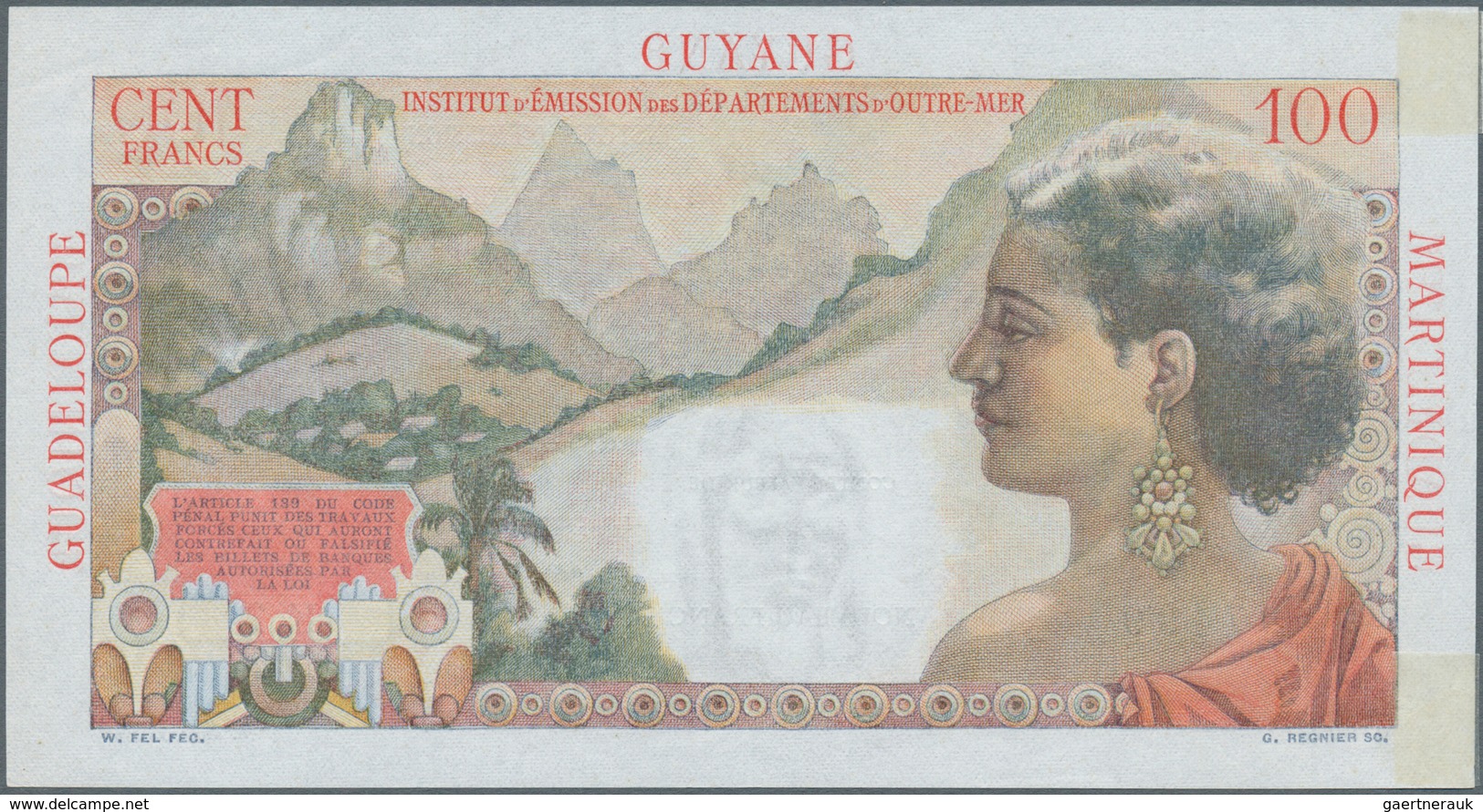 01516 French Antilles / Französische Antillen: 1 NF On 100 Francs ND P. 1a, Unfolded, Light Handling In Pa - Otros – América