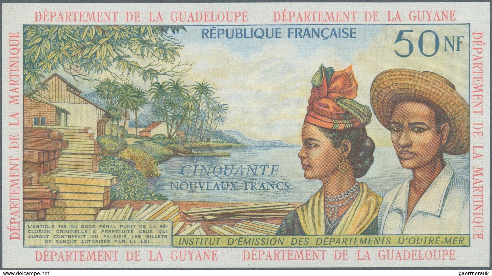 01517 French Antilles / Französische Antillen: 50 Nouveaux Francs ND P. 6a, With Light Center Fold, No Hol - Otros – América