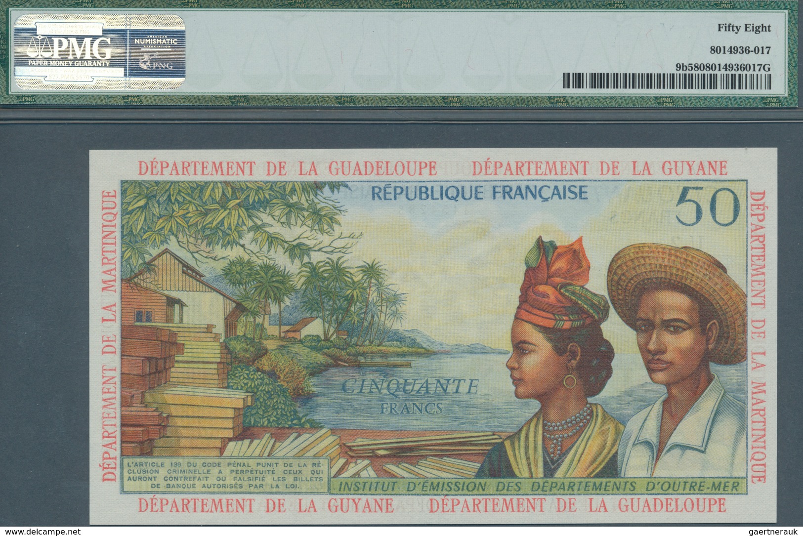 01520 French Antilles / Französische Antillen: 50 Francs ND(1964) P. 9b In Condition: PMG Graded 58 Choice - Otros – América