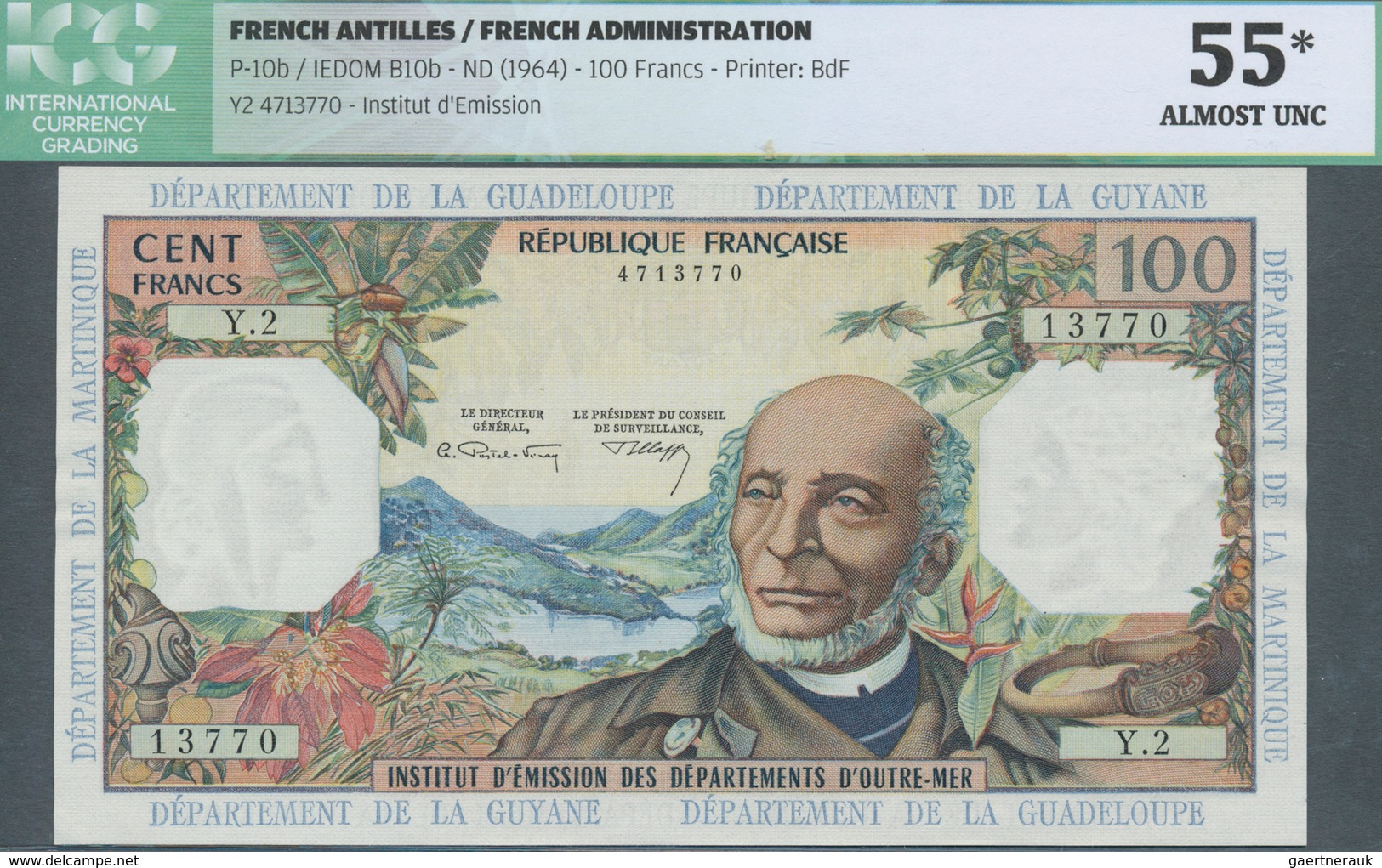 01522 French Antilles / Französische Antillen: 100 Francs ND(1964) P. 10b, In Condition: ICG Graded 55* AU - Other - America