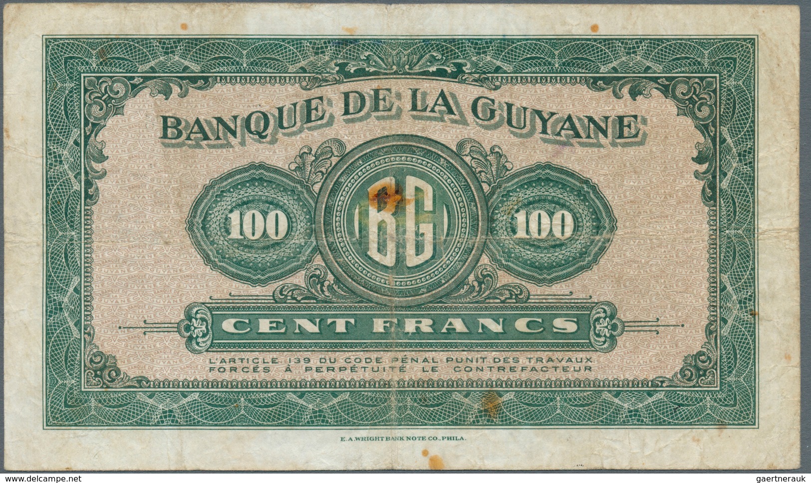 01524 French Guiana / Französisch-Guayana: 100 Francs ND(1944) P. 13b, Used With Folds And Creases, A Few - Guyana Francesa