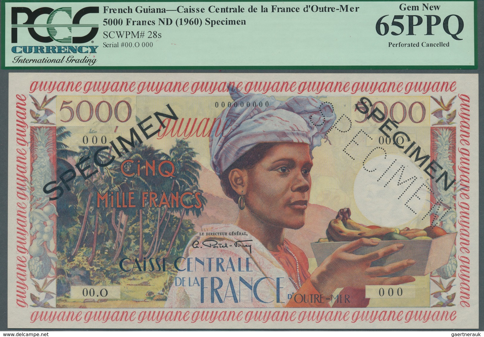 01529 French Guiana / Französisch-Guayana: Caisse Centrale De La France D'Outre-Mer 5000 Francs ND(1960) S - Guyana Francesa