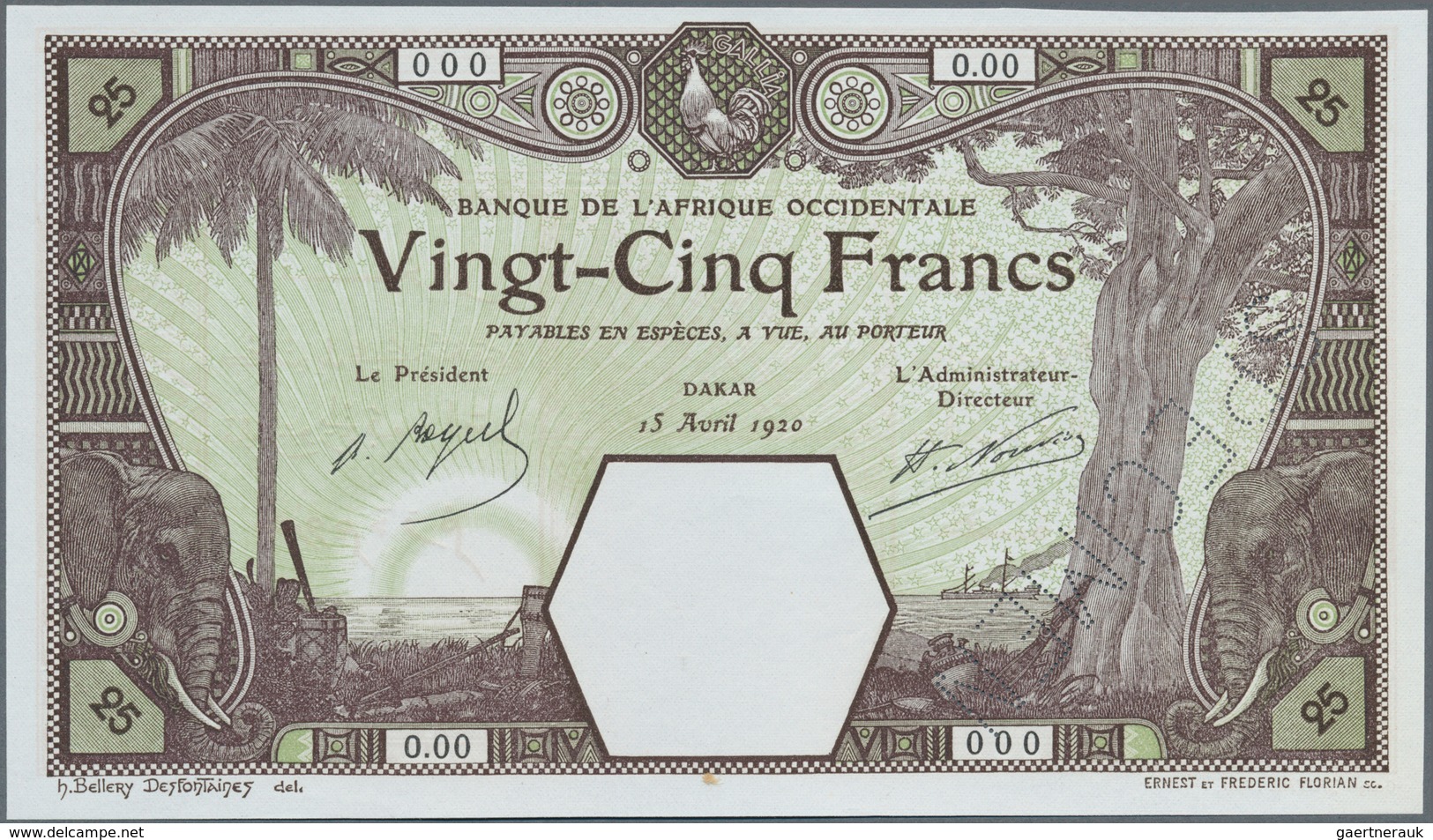 01559 French West Africa / Französisch Westafrika: 25 Francs 1920 DAKAR Specimen P. 7Bas, Highly Rare With - West African States