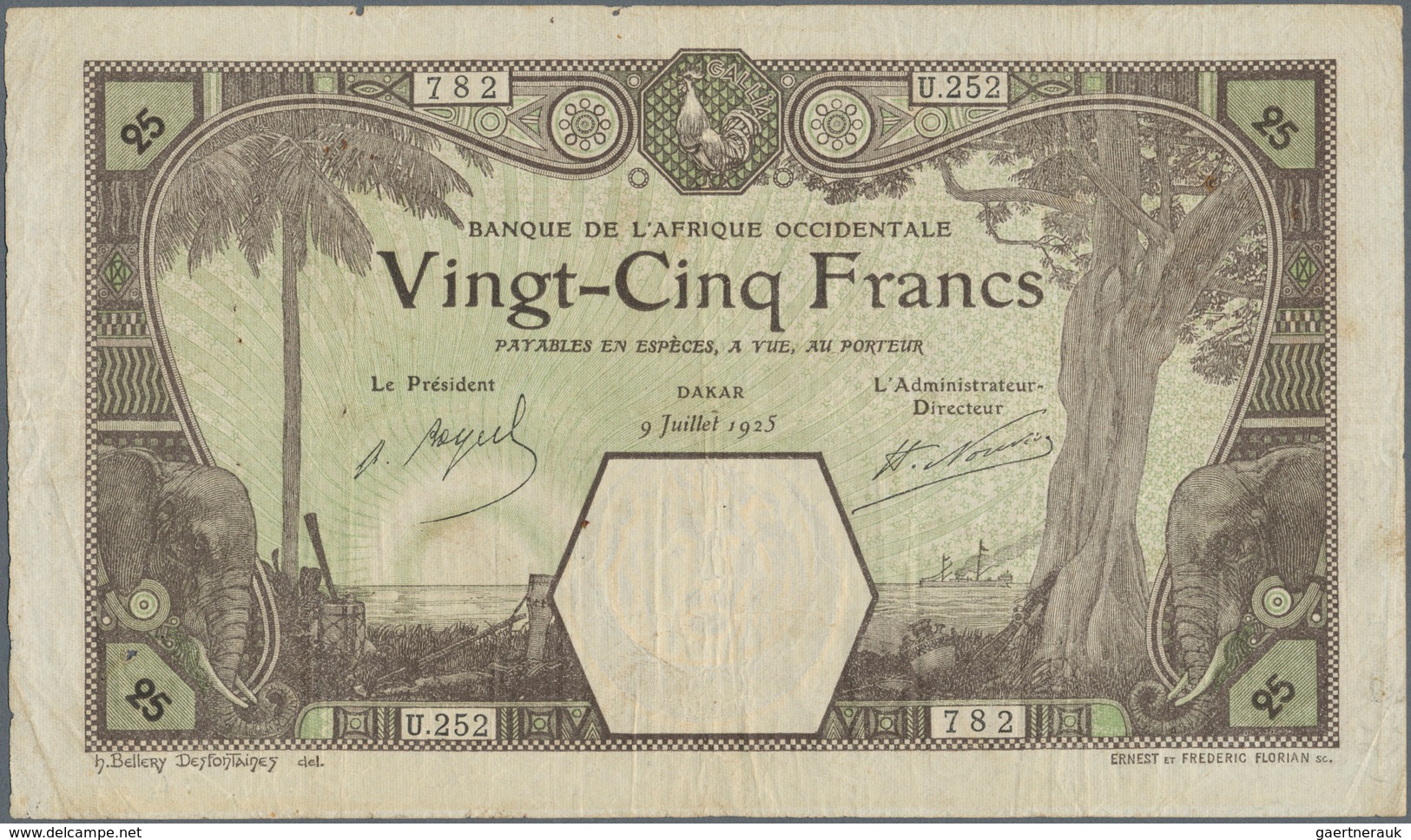 01560 French West Africa / Französisch Westafrika: 25 Francs 1925 DAKAR P. 7Bb In Used Condition With Fold - West African States